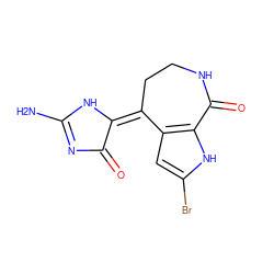 NC1=NC(=O)/C(=C2/CCNC(=O)c3[nH]c(Br)cc32)N1 ZINC000100452082