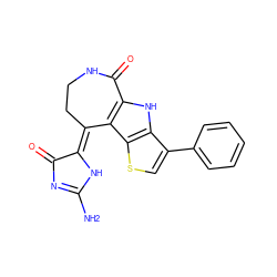 NC1=NC(=O)/C(=C2\CCNC(=O)c3[nH]c4c(-c5ccccc5)csc4c32)N1 ZINC000040420979