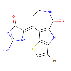 NC1=NC(=O)/C(=C2\CCNC(=O)c3[nH]c4c(Br)csc4c32)N1 ZINC000040979669