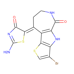 NC1=NC(=O)/C(=C2\CCNC(=O)c3[nH]c4c(Br)csc4c32)S1 ZINC000040403726