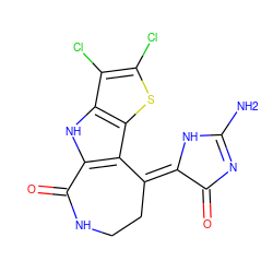 NC1=NC(=O)/C(=C2\CCNC(=O)c3[nH]c4c(Cl)c(Cl)sc4c32)N1 ZINC000101191603