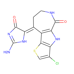 NC1=NC(=O)/C(=C2\CCNC(=O)c3[nH]c4c(Cl)csc4c32)N1 ZINC000040914549