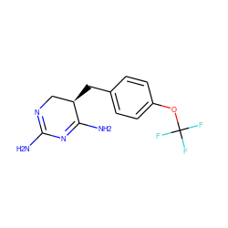 NC1=NC[C@@H](Cc2ccc(OC(F)(F)F)cc2)C(N)=N1 ZINC000013757778