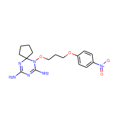 NC1=NC2(CCCC2)N(OCCCOc2ccc([N+](=O)[O-])cc2)C(N)=N1 ZINC000072105102