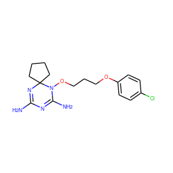 NC1=NC2(CCCC2)N(OCCCOc2ccc(Cl)cc2)C(N)=N1 ZINC000072105900