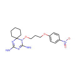 NC1=NC2(CCCCC2)N(OCCCOc2ccc([N+](=O)[O-])cc2)C(N)=N1 ZINC000072106628