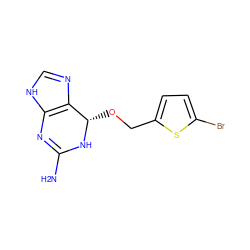 NC1=Nc2[nH]cnc2[C@H](OCc2ccc(Br)s2)N1 ZINC000027561647