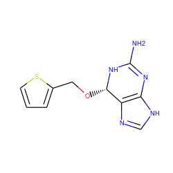 NC1=Nc2[nH]cnc2[C@H](OCc2cccs2)N1 ZINC000027617004