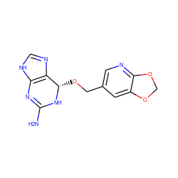 NC1=Nc2[nH]cnc2[C@H](OCc2cnc3c(c2)OCO3)N1 ZINC000027564169