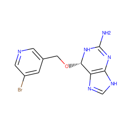 NC1=Nc2[nH]cnc2[C@H](OCc2cncc(Br)c2)N1 ZINC000027564272