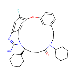 NC1=Nc2cc(F)c3cc2CN1[C@H](C1CCCCC1)CCC(=O)N(C1CCCCC1)CCc1cccc(c1)O3 ZINC000043171643