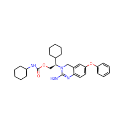 NC1=Nc2ccc(Oc3ccccc3)cc2CN1[C@@H](COC(=O)NC1CCCCC1)C1CCCCC1 ZINC000084711080