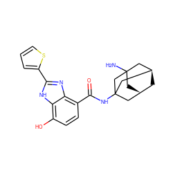 NC12C[C@@H]3C[C@H](C1)CC(NC(=O)c1ccc(O)c4[nH]c(-c5cccs5)nc14)(C3)C2 ZINC000150157144