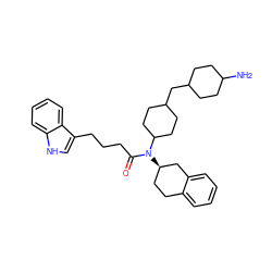 NC1CCC(CC2CCC(N(C(=O)CCCc3c[nH]c4ccccc34)[C@@H]3CCc4ccccc4C3)CC2)CC1 ZINC000028826097