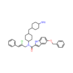 NC1CCC(CC2CCC(N(C/C(Cl)=C/c3ccccc3)C(=O)c3cc4cc(OCc5ccccc5)ccc4[nH]3)CC2)CC1 ZINC000028826858