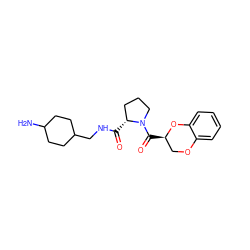 NC1CCC(CNC(=O)[C@@H]2CCCN2C(=O)[C@@H]2COc3ccccc3O2)CC1 ZINC000013555164