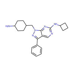 NC1CCC(Cn2nc(-c3ccccc3)c3cnc(NC4CCC4)nc32)CC1 ZINC000084653520