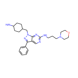 NC1CCC(Cn2nc(-c3ccccc3)c3cnc(NCCCN4CCOCC4)nc32)CC1 ZINC000084653522