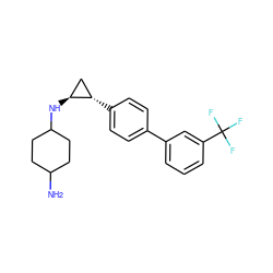 NC1CCC(N[C@H]2C[C@@H]2c2ccc(-c3cccc(C(F)(F)F)c3)cc2)CC1 ZINC000149618885