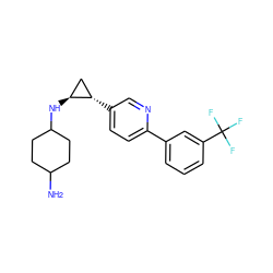 NC1CCC(N[C@H]2C[C@@H]2c2ccc(-c3cccc(C(F)(F)F)c3)nc2)CC1 ZINC000149707846