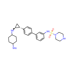 NC1CCC(N[C@H]2C[C@@H]2c2ccc(-c3cccc(NS(=O)(=O)N4CCNCC4)c3)cc2)CC1 ZINC000150133389