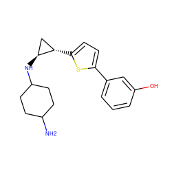 NC1CCC(N[C@H]2C[C@@H]2c2ccc(-c3cccc(O)c3)s2)CC1 ZINC000149943133