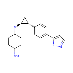 NC1CCC(N[C@H]2C[C@@H]2c2ccc(-c3ccn[nH]3)cc2)CC1 ZINC000205406555