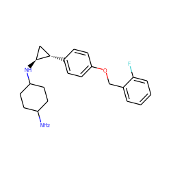 NC1CCC(N[C@H]2C[C@@H]2c2ccc(OCc3ccccc3F)cc2)CC1 ZINC000149693355