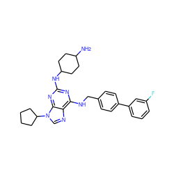 NC1CCC(Nc2nc(NCc3ccc(-c4cccc(F)c4)cc3)c3ncn(C4CCCC4)c3n2)CC1 ZINC000096273149