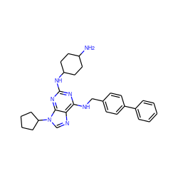 NC1CCC(Nc2nc(NCc3ccc(-c4ccccc4)cc3)c3ncn(C4CCCC4)c3n2)CC1 ZINC000038454658