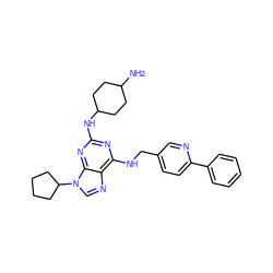 NC1CCC(Nc2nc(NCc3ccc(-c4ccccc4)nc3)c3ncn(C4CCCC4)c3n2)CC1 ZINC000096273156