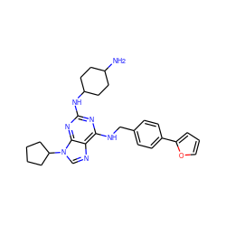 NC1CCC(Nc2nc(NCc3ccc(-c4ccco4)cc3)c3ncn(C4CCCC4)c3n2)CC1 ZINC000096273150