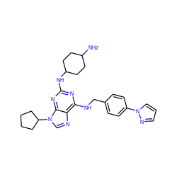 NC1CCC(Nc2nc(NCc3ccc(-n4cccn4)cc3)c3ncn(C4CCCC4)c3n2)CC1 ZINC000096273154