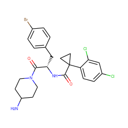 NC1CCN(C(=O)[C@H](Cc2ccc(Br)cc2)NC(=O)C2(c3ccc(Cl)cc3Cl)CC2)CC1 ZINC000095552895