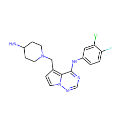 NC1CCN(Cc2ccn3ncnc(Nc4ccc(F)c(Cl)c4)c23)CC1 ZINC000066258575