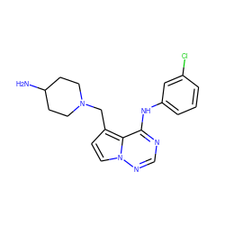 NC1CCN(Cc2ccn3ncnc(Nc4cccc(Cl)c4)c23)CC1 ZINC000066259570