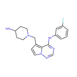 NC1CCN(Cc2ccn3ncnc(Nc4cccc(F)c4)c23)CC1 ZINC000066252658