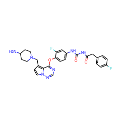 NC1CCN(Cc2ccn3ncnc(Oc4ccc(NC(=O)NC(=O)Cc5ccc(F)cc5)cc4F)c23)CC1 ZINC000024970265