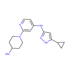 NC1CCN(c2cc(Nc3cc(C4CC4)[nH]n3)ccn2)CC1 ZINC000473171684