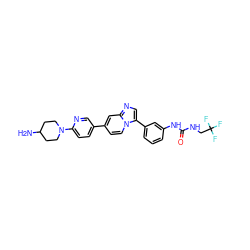 NC1CCN(c2ccc(-c3ccn4c(-c5cccc(NC(=O)NCC(F)(F)F)c5)cnc4c3)cn2)CC1 ZINC000169704769