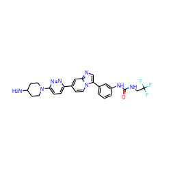 NC1CCN(c2ccc(-c3ccn4c(-c5cccc(NC(=O)NCC(F)(F)F)c5)cnc4c3)nn2)CC1 ZINC000139536173