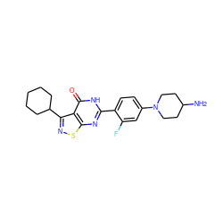 NC1CCN(c2ccc(-c3nc4snc(C5CCCCC5)c4c(=O)[nH]3)c(F)c2)CC1 ZINC000084619156