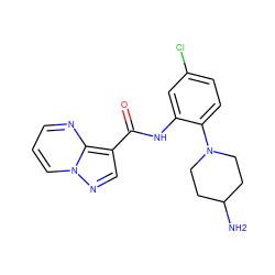 NC1CCN(c2ccc(Cl)cc2NC(=O)c2cnn3cccnc23)CC1 ZINC000113652704