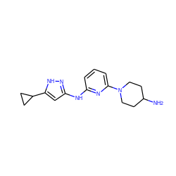 NC1CCN(c2cccc(Nc3cc(C4CC4)[nH]n3)n2)CC1 ZINC000473166238