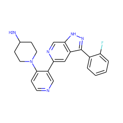 NC1CCN(c2ccncc2-c2cc3c(-c4ccccc4F)n[nH]c3cn2)CC1 ZINC000205257516