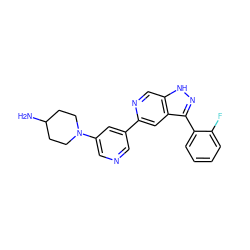 NC1CCN(c2cncc(-c3cc4c(-c5ccccc5F)n[nH]c4cn3)c2)CC1 ZINC000205261044