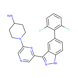 NC1CCN(c2cncc(-c3n[nH]c4ccc(-c5c(F)cccc5F)cc34)n2)CC1 ZINC000150042419