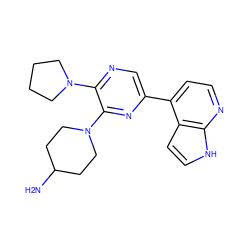 NC1CCN(c2nc(-c3ccnc4[nH]ccc34)cnc2N2CCCC2)CC1 ZINC000045356125