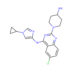 NC1CCN(c2nc(Nc3cn(C4CC4)cn3)c3cc(Cl)ccc3n2)CC1 ZINC001772644784
