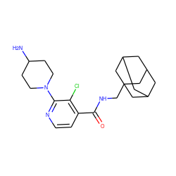 NC1CCN(c2nccc(C(=O)NCC34CC5CC(CC(C5)C3)C4)c2Cl)CC1 ZINC000038399585